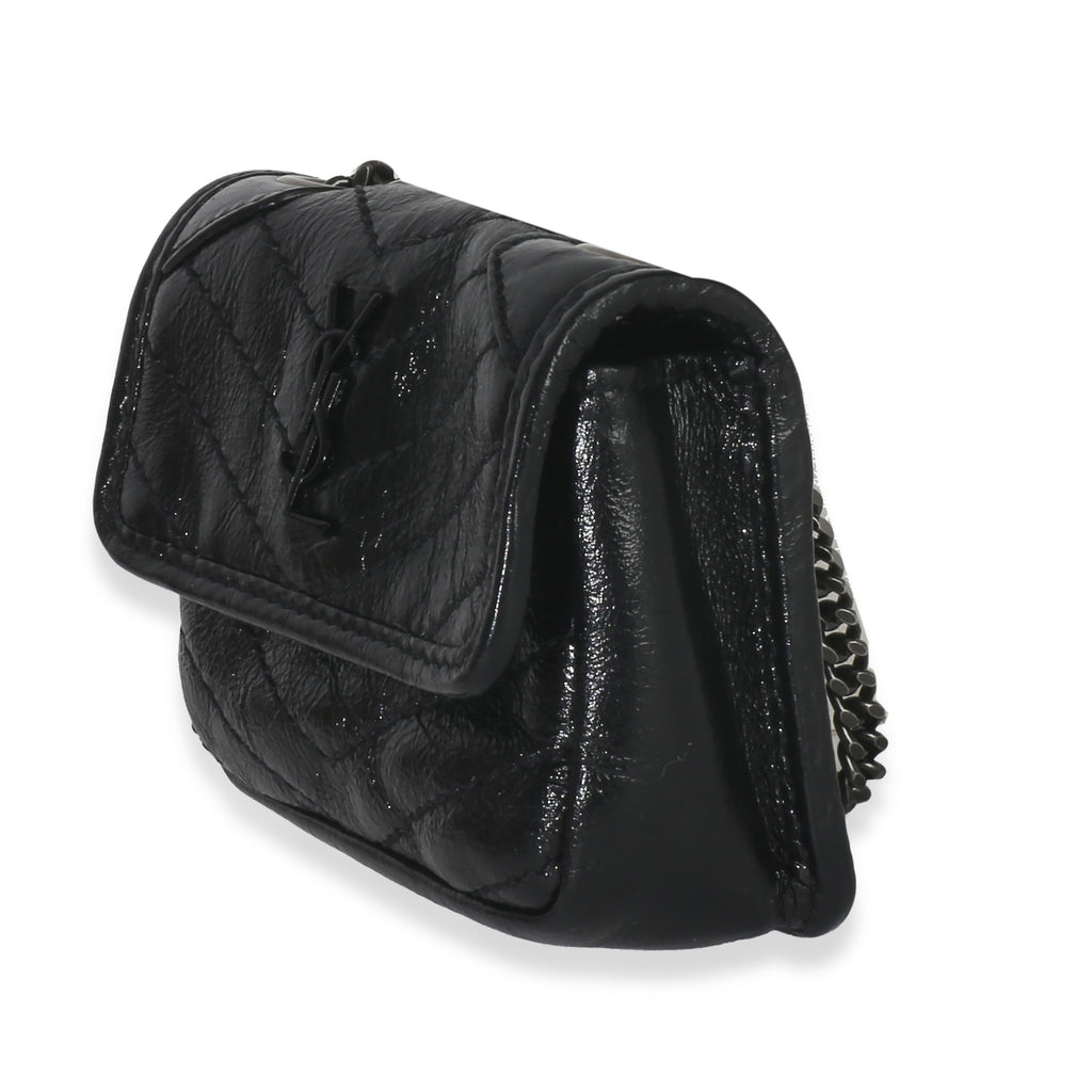 Saint Laurent Black Crinkled Calfskin Matelasse Micro Niki Airpods Case