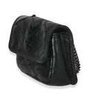 Saint Laurent Black Crinkled Calfskin Matelasse Micro Niki Airpods Case