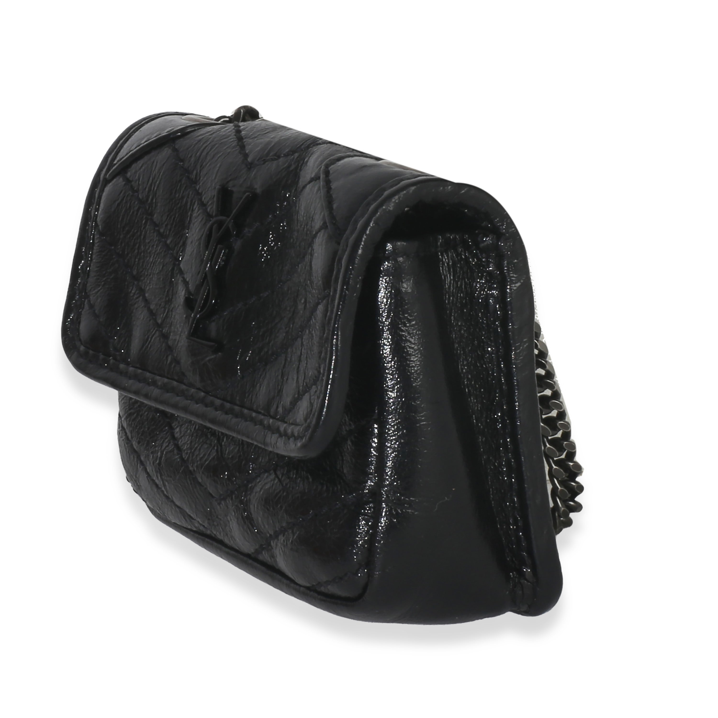 Saint Laurent Black Crinkled Calfskin Matelasse Micro Niki Airpods Case