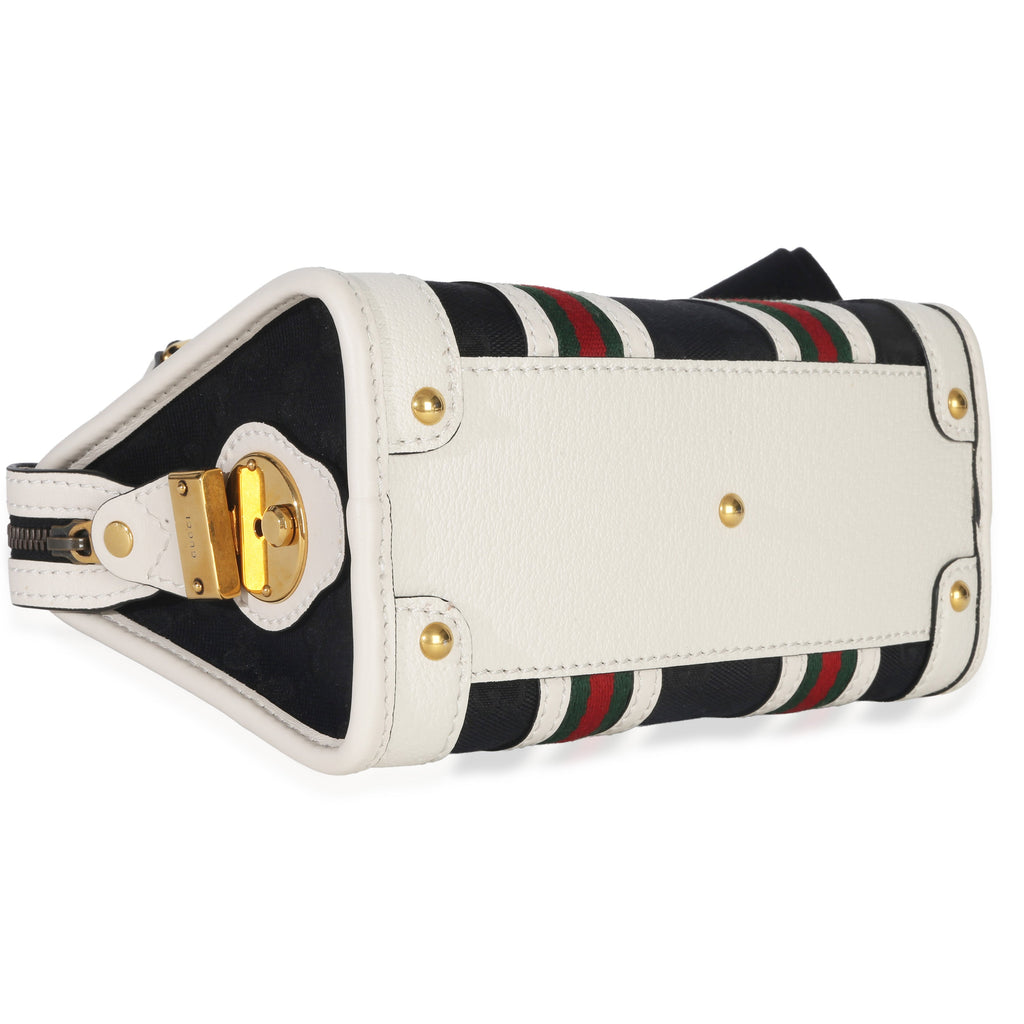 Gucci Black White Canvas Mini Double G Top Handle Bag