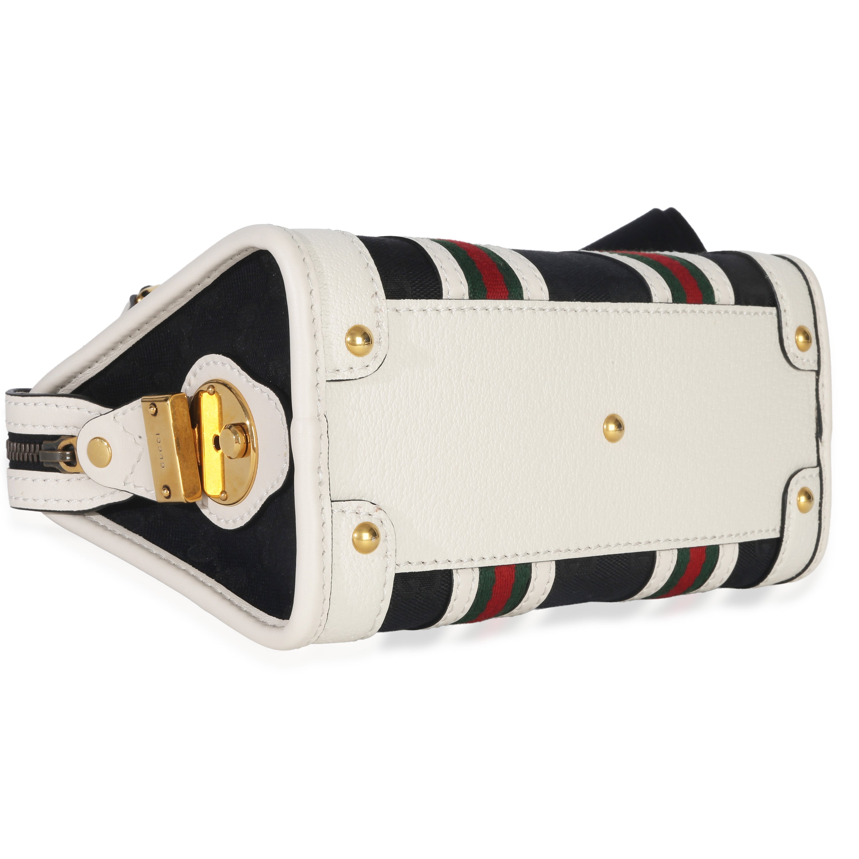 Gucci Black White Canvas Mini Double G Top Handle Bag