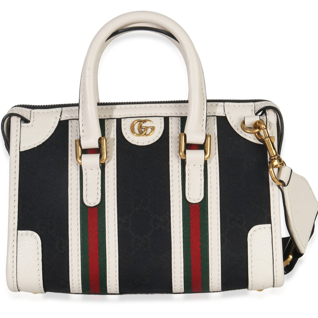 Gucci Black White Canvas Mini Double G Top Handle Bag