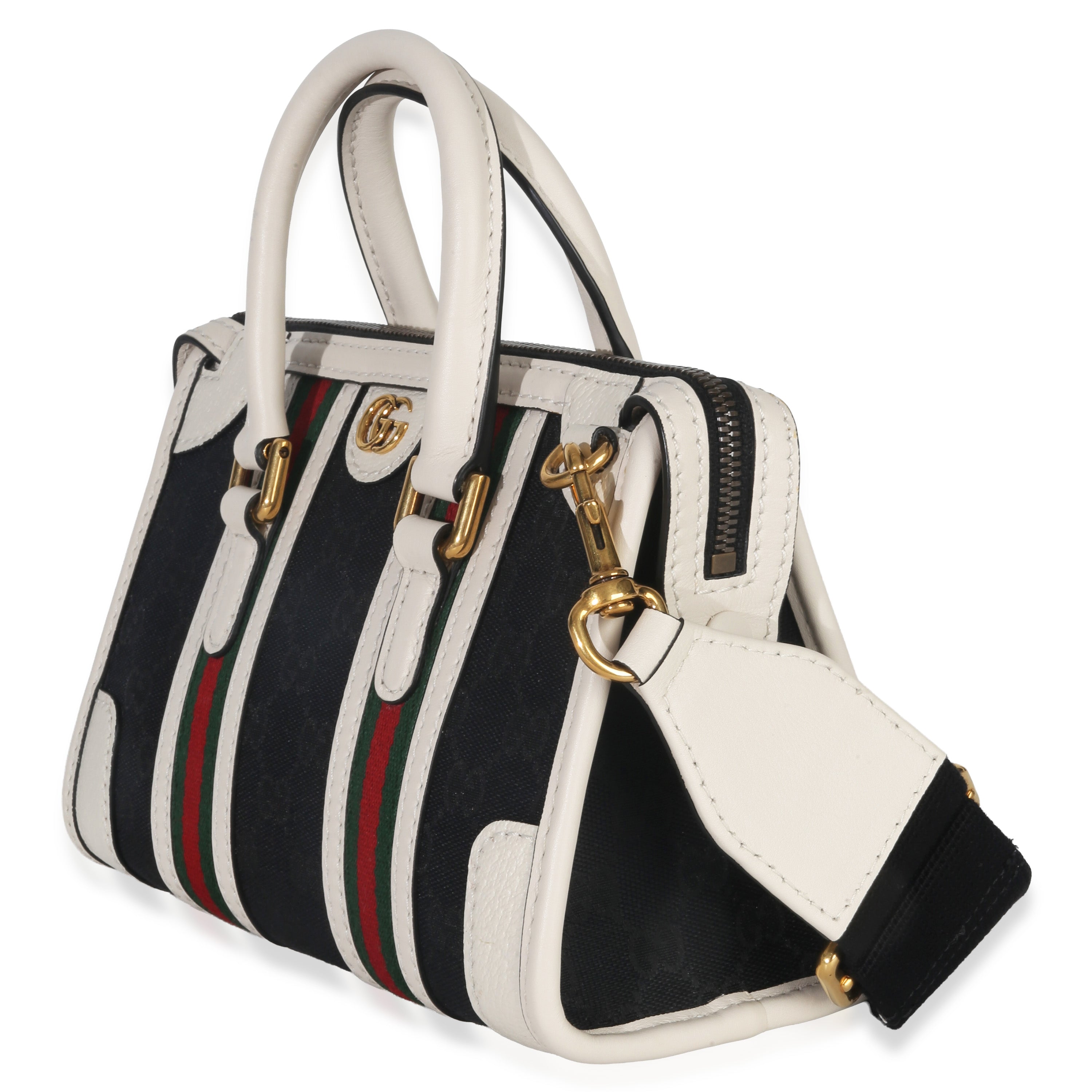 Gucci Black White Canvas Mini Double G Top Handle Bag