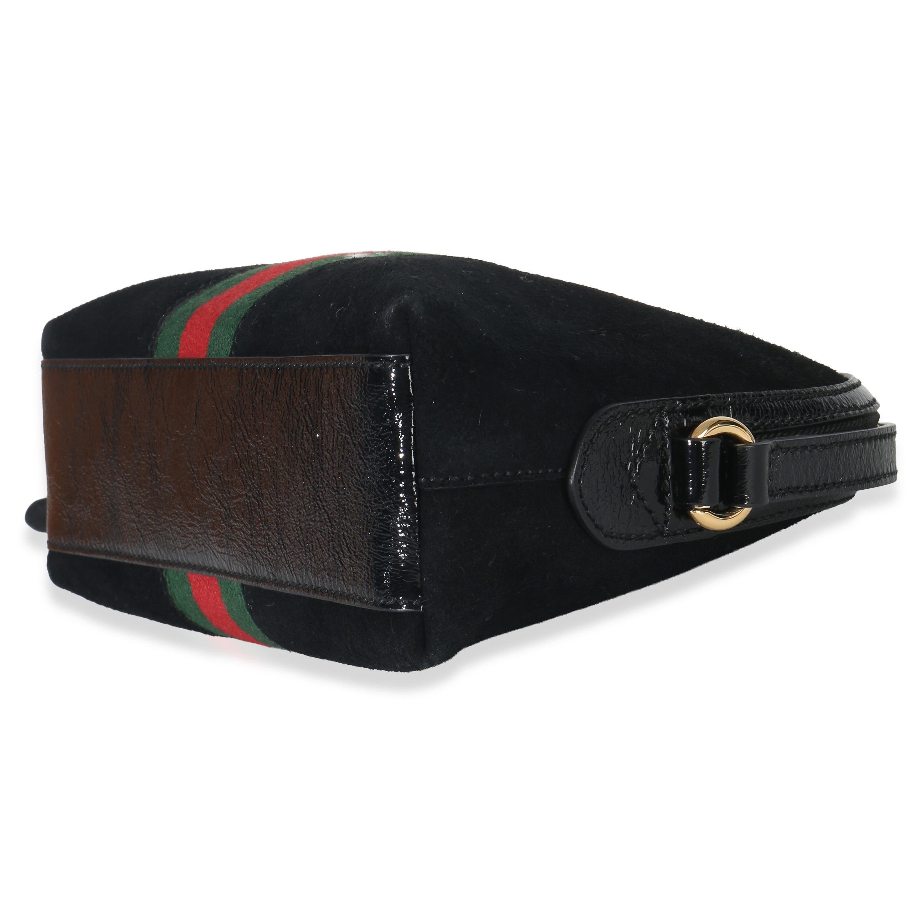 Gucci Black Suede Patent Web Small Ophidia Dome Bag