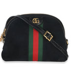 Gucci Black Suede Patent Web Small Ophidia Dome Bag
