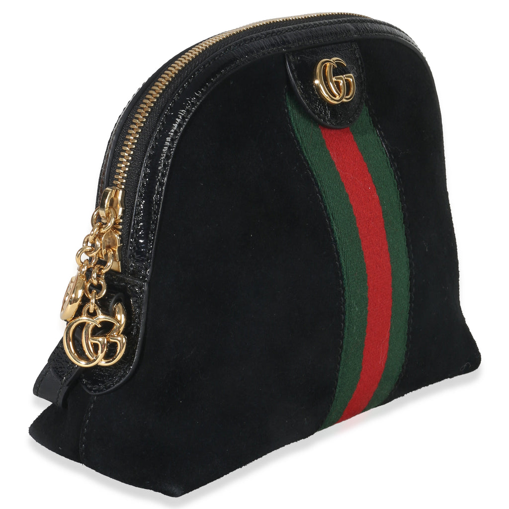 Gucci Black Suede Patent Web Small Ophidia Dome Bag