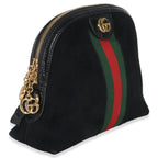 Gucci Black Suede Patent Web Small Ophidia Dome Bag