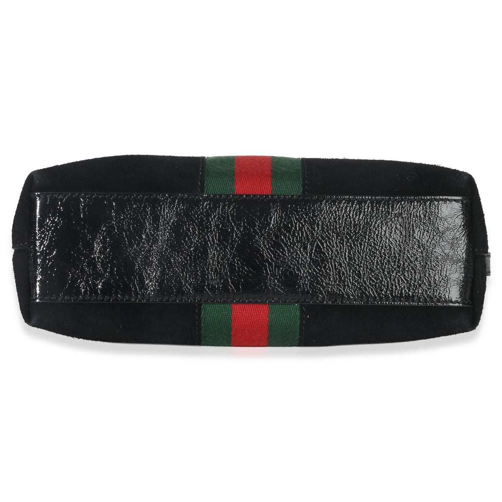 Gucci Black Suede Patent Web Small Ophidia Dome Bag