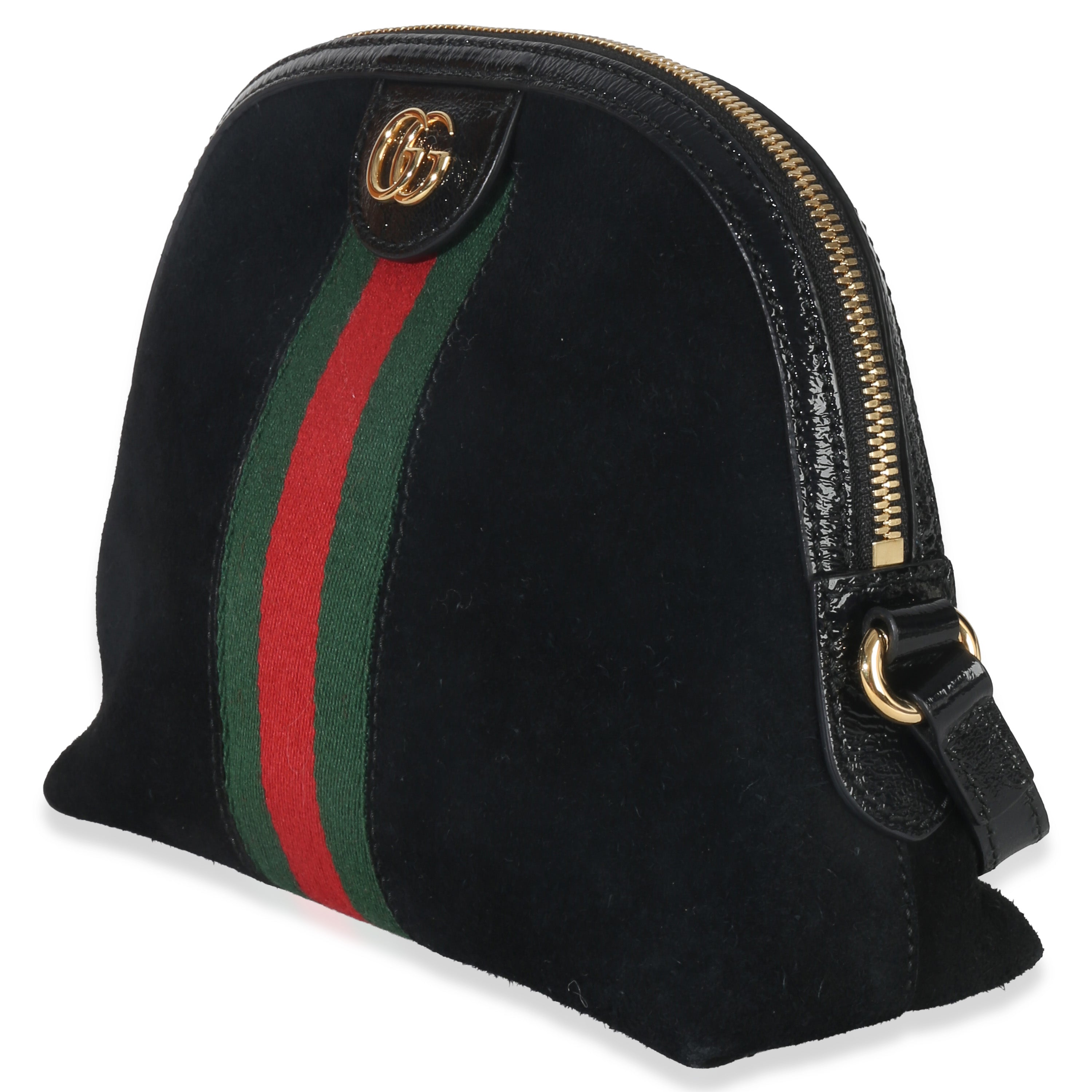 Gucci Black Suede Patent Web Small Ophidia Dome Bag
