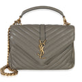 Saint Laurent Taupe Sheepskin Matelasse Chevron Monogram Medium College Bag