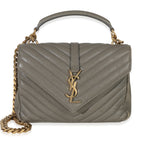 Saint Laurent Taupe Sheepskin Matelasse Chevron Monogram Medium College Bag