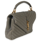 Saint Laurent Taupe Sheepskin Matelasse Chevron Monogram Medium College Bag