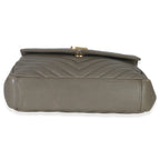 Saint Laurent Taupe Sheepskin Matelasse Chevron Monogram Medium College Bag