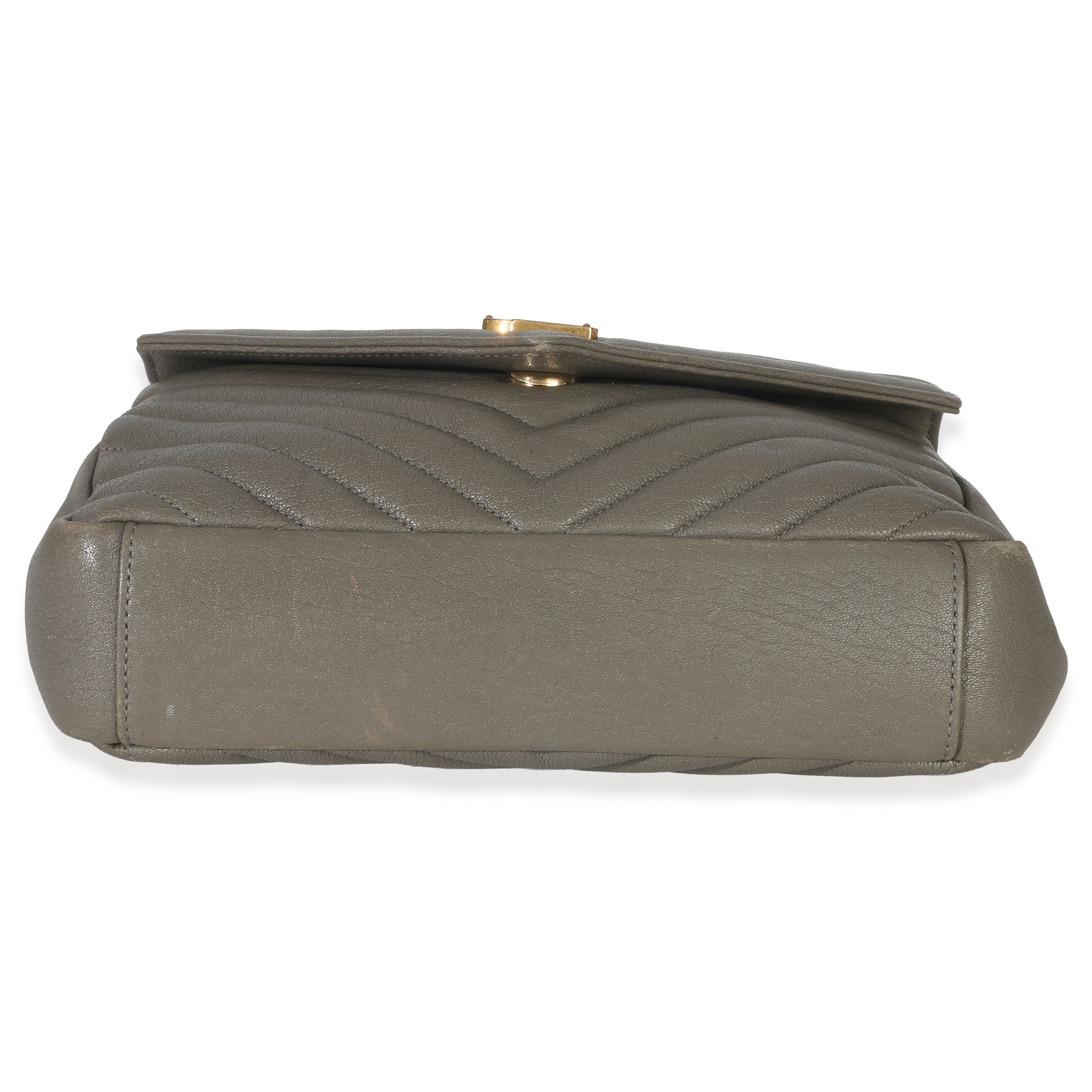 Saint Laurent Taupe Sheepskin Matelasse Chevron Monogram Medium College Bag