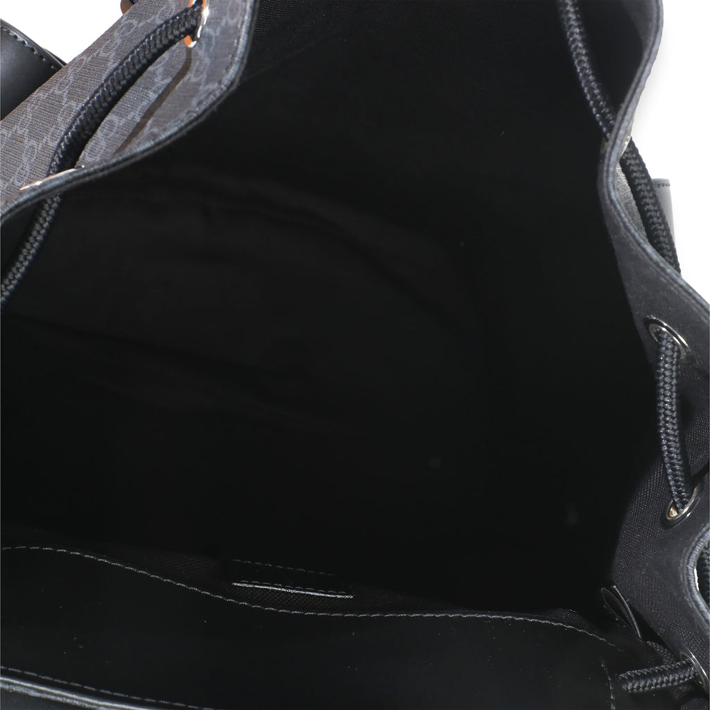 Gucci Black Soft GG Supreme Calfskin Web Double Buckle Backpack