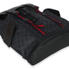 Gucci Black Soft GG Supreme Calfskin Web Double Buckle Backpack
