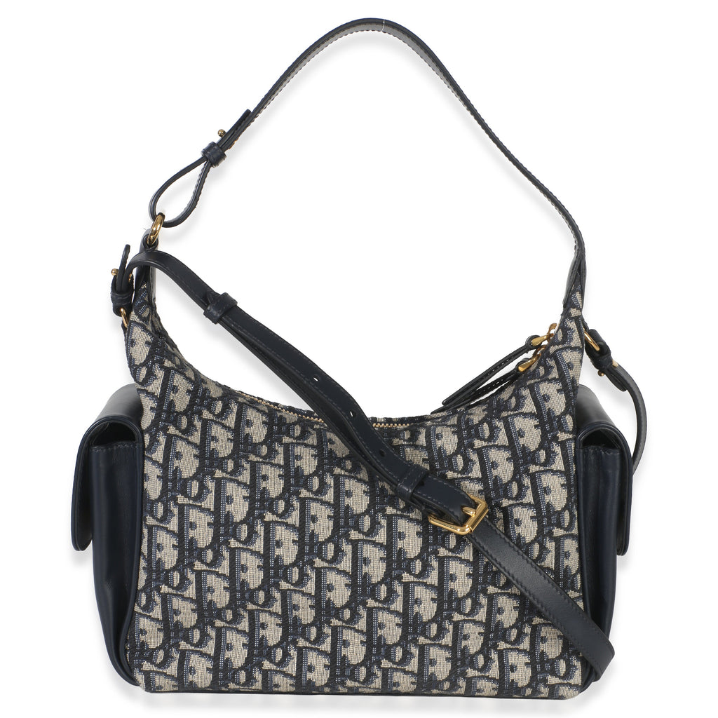 Christian Dior Blue Oblique Jacquard Calfskin Medium D-Dream Hobo