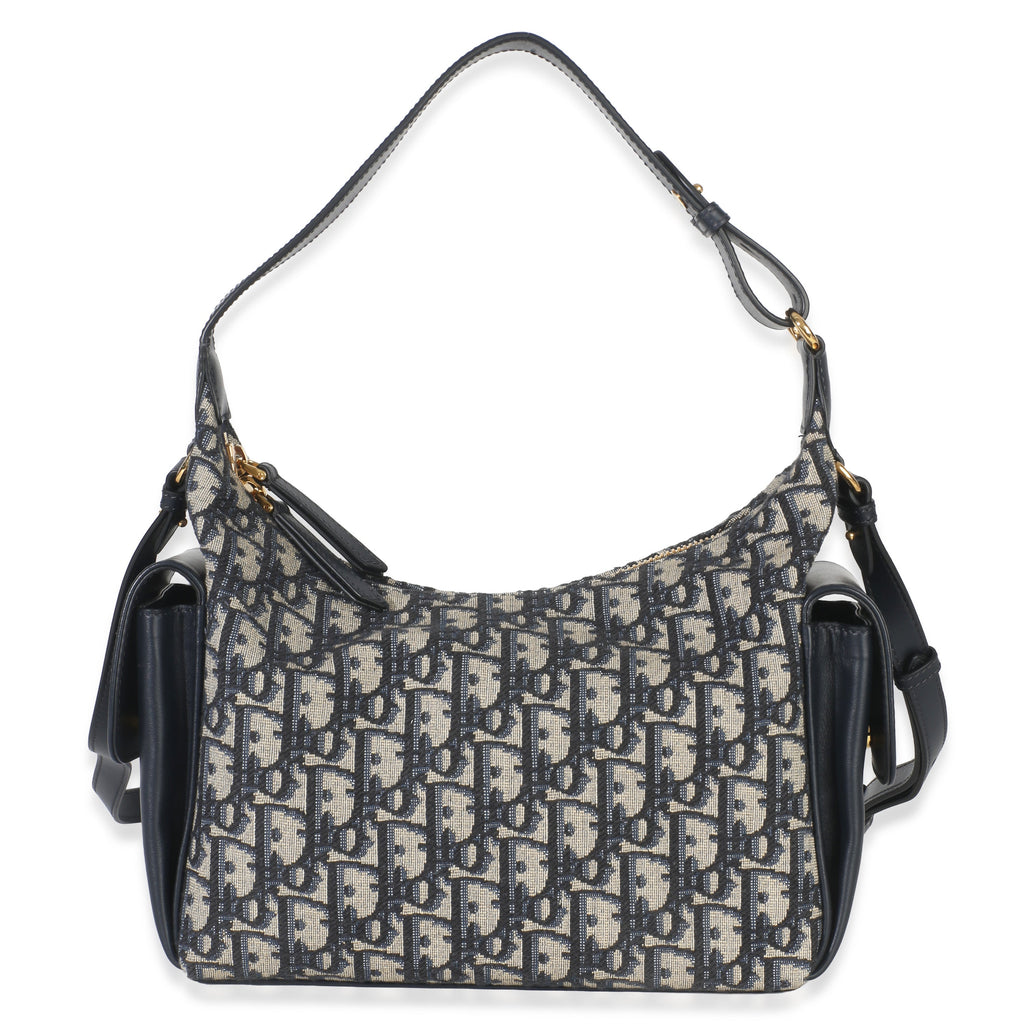 Christian Dior Blue Oblique Jacquard Calfskin Medium D-Dream Hobo