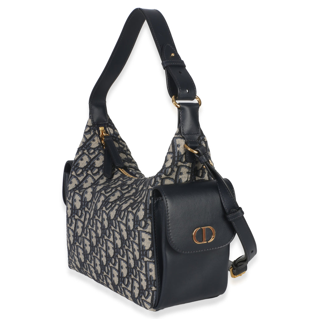 Christian Dior Blue Oblique Jacquard Calfskin Medium D-Dream Hobo
