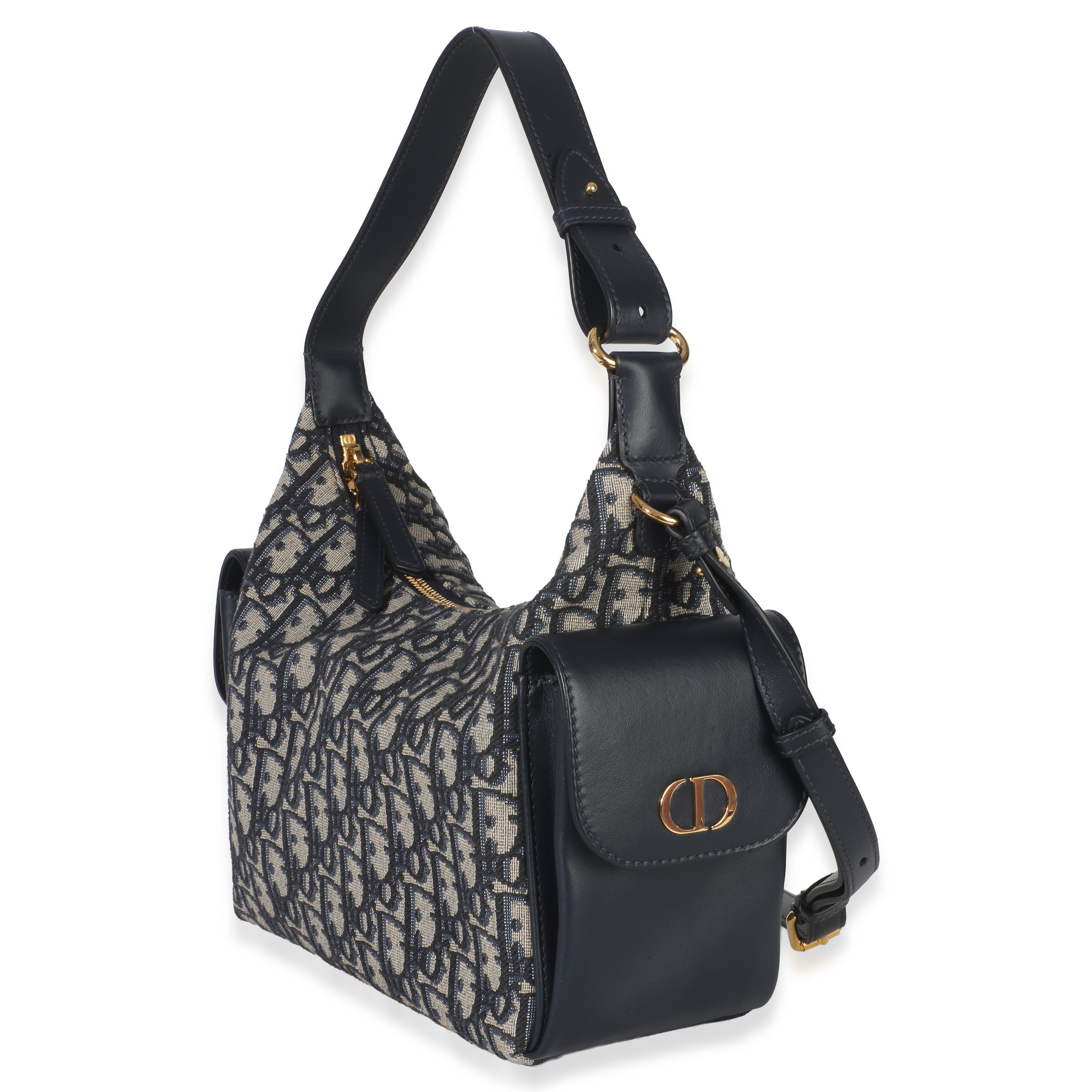 Christian Dior Blue Oblique Jacquard Calfskin Medium D-Dream Hobo