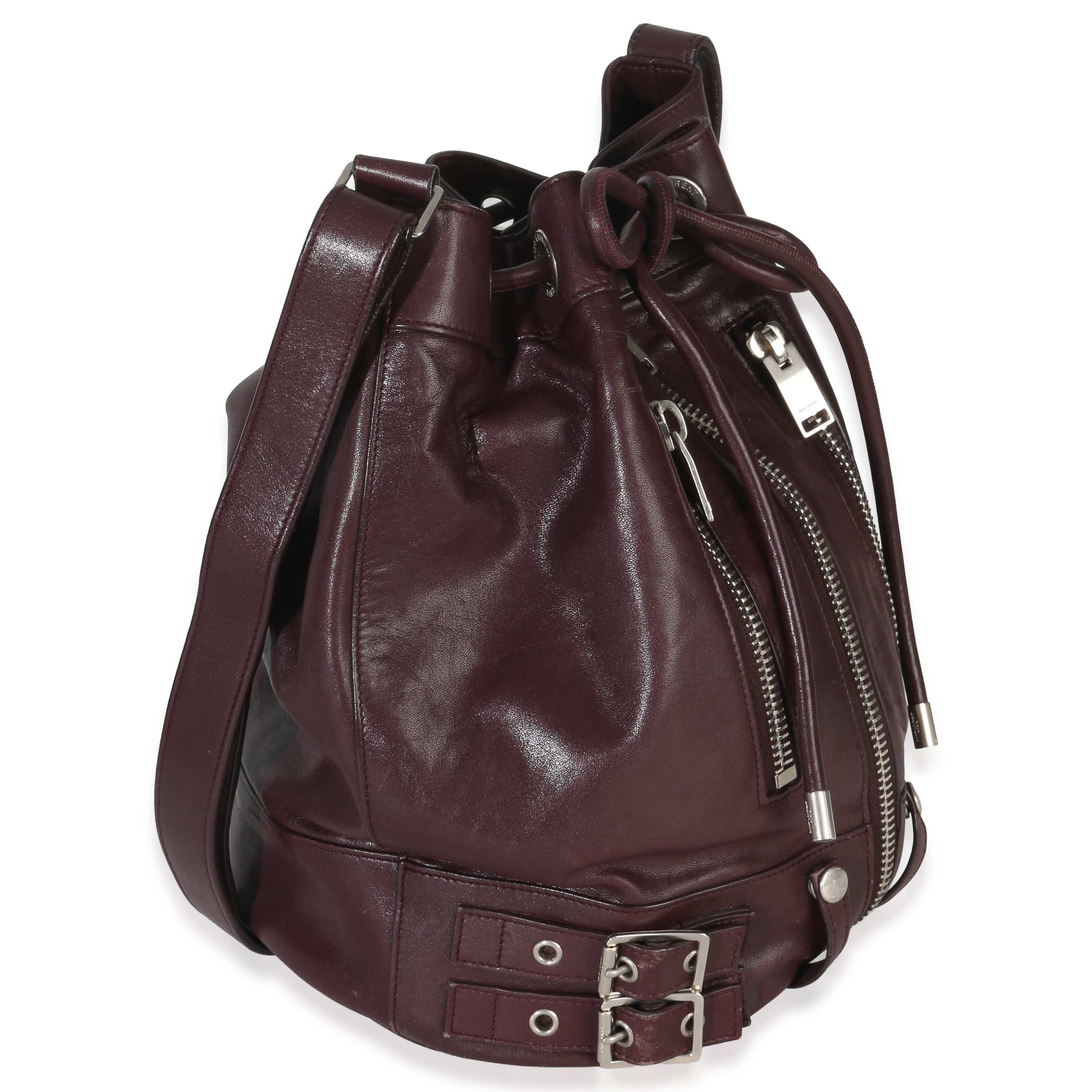 Saint Laurent Bordeaux Smooth Calfskin Medium Rider Bucket Bag