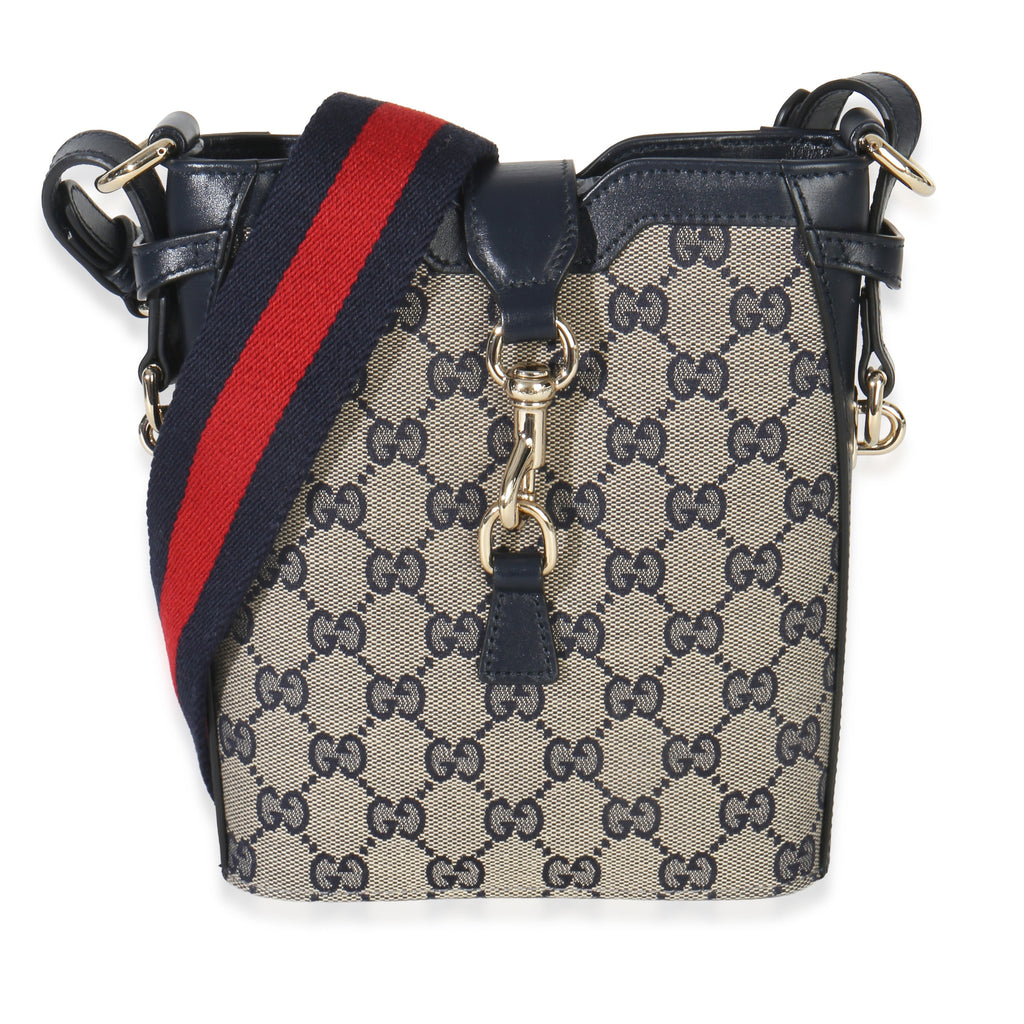 Gucci Navy Beige GG Supreme Monogram Mini Bucket Bag