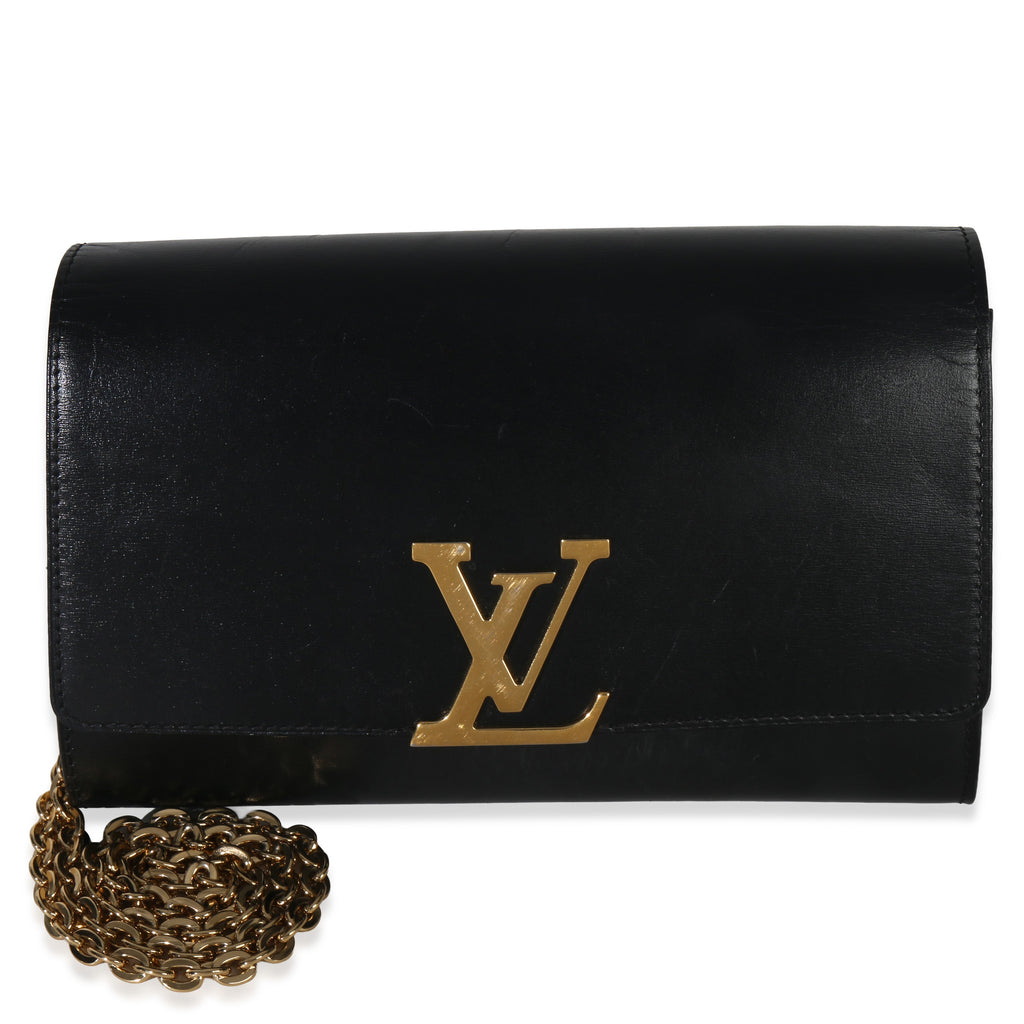 Louis Vuitton Black Calfskin Leather Chain Louise Clutch MM