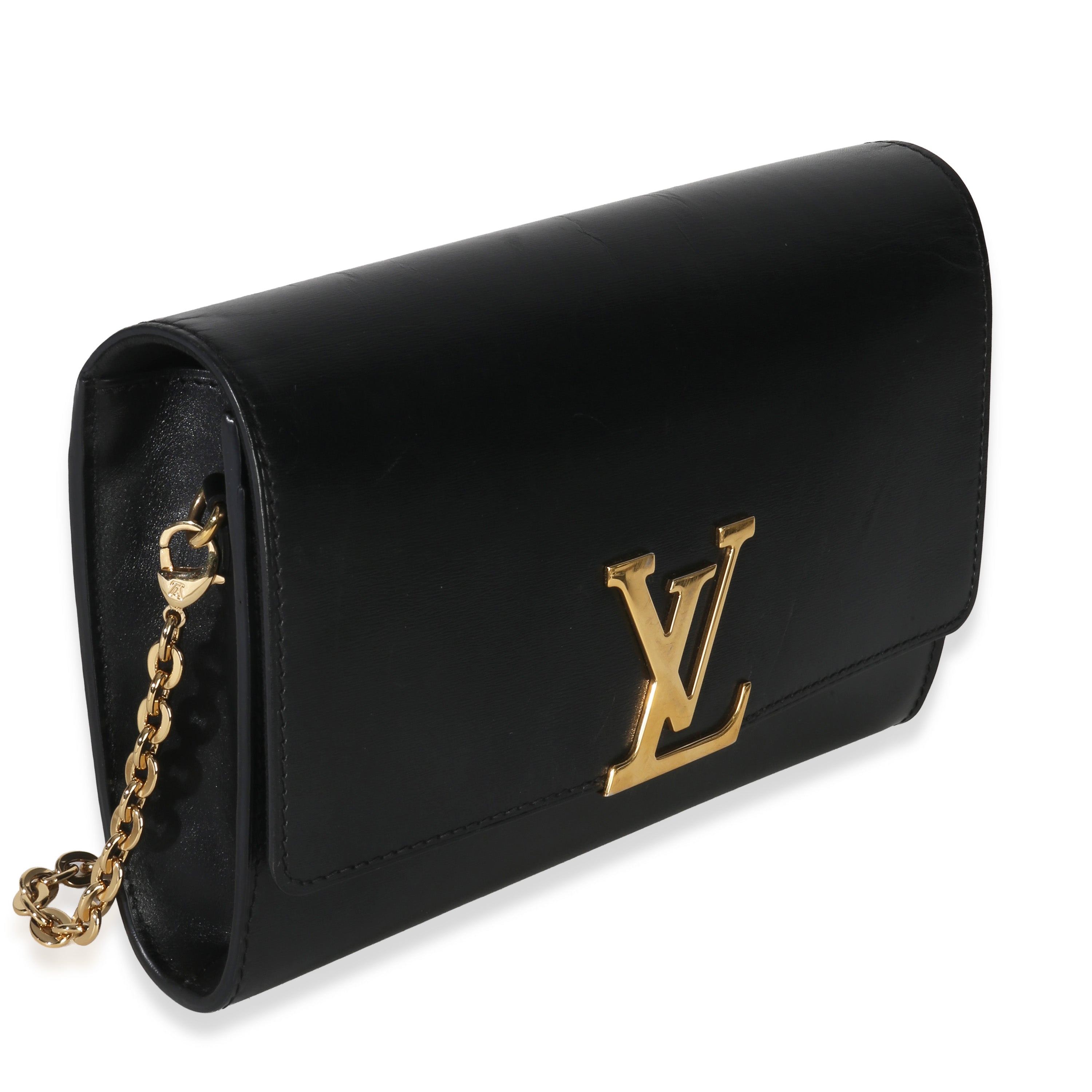 Louis Vuitton Black Calfskin Leather Chain Louise Clutch MM