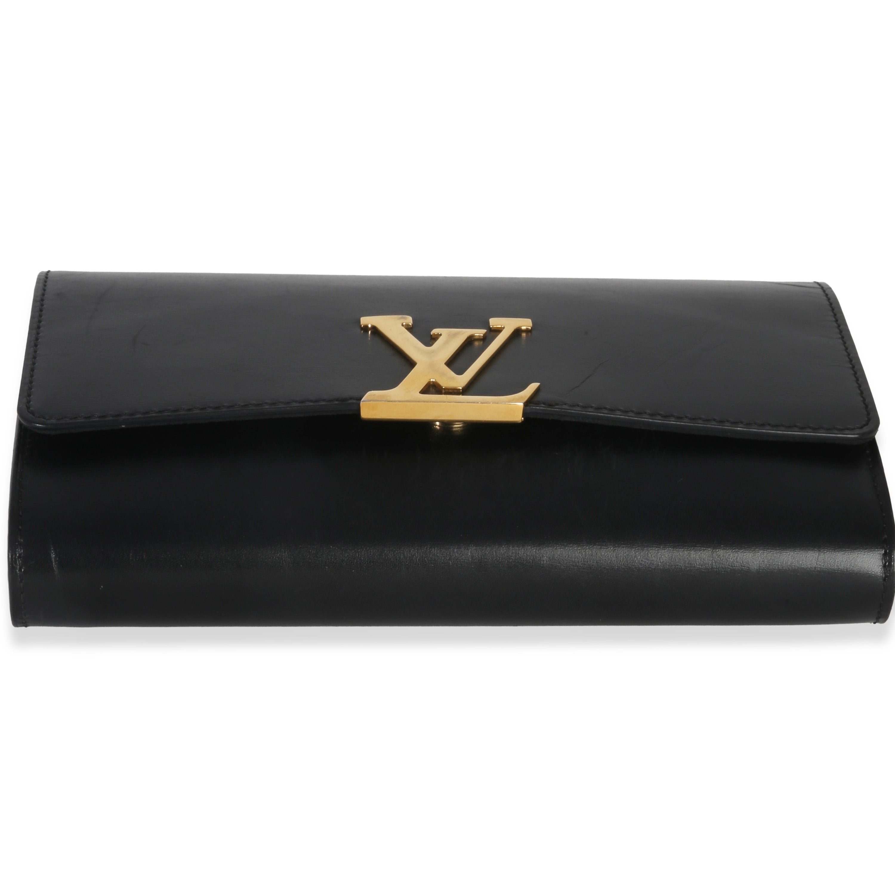Louis Vuitton Black Calfskin Leather Chain Louise Clutch MM