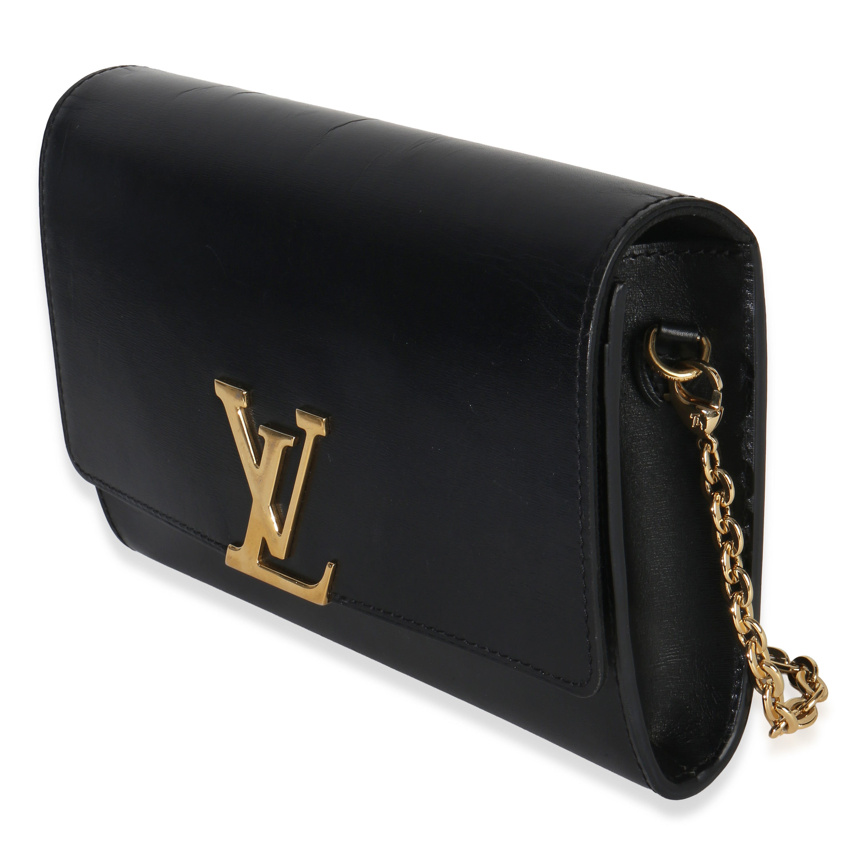 Louis Vuitton Black Calfskin Leather Chain Louise Clutch MM