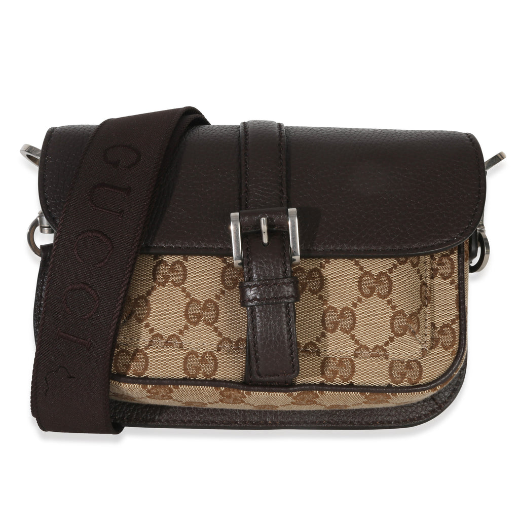 Gucci Beige Ebony GG Supreme Canvas Mini Buckle Crossbody Bag