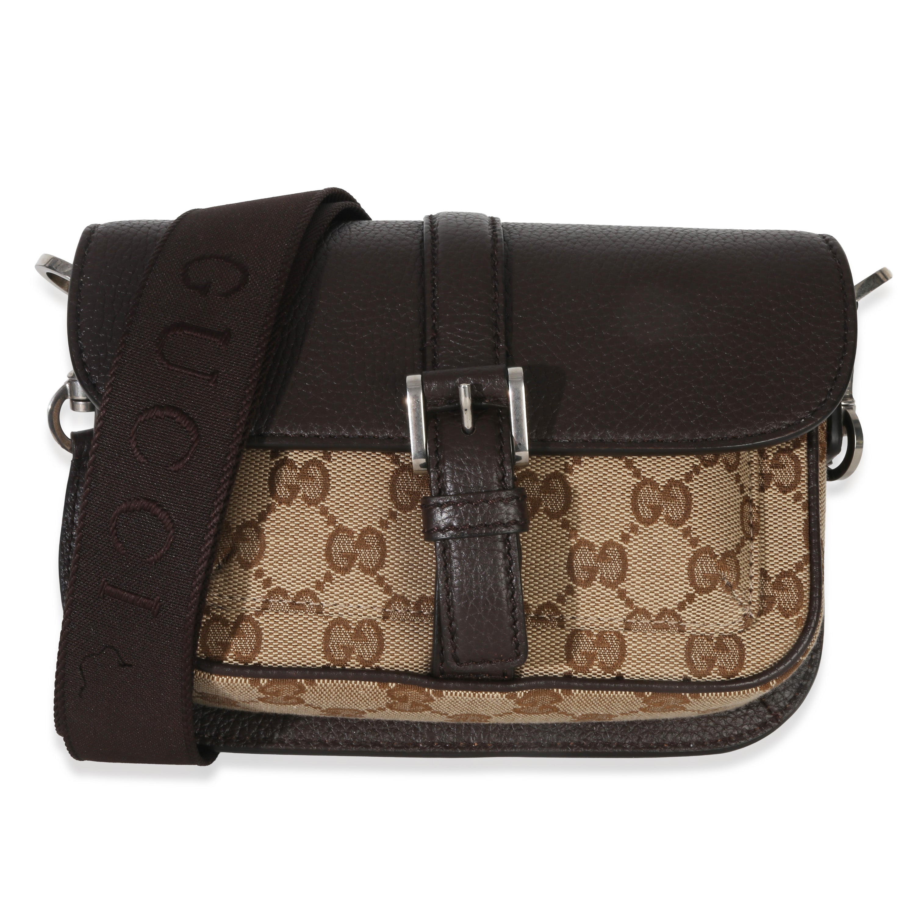 Gucci Beige Ebony GG Supreme Canvas Mini Buckle Crossbody Bag