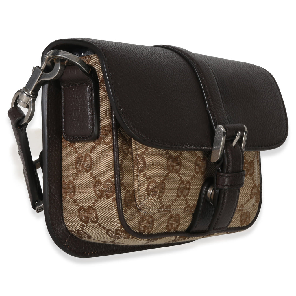 Gucci Beige Ebony GG Supreme Canvas Mini Buckle Crossbody Bag