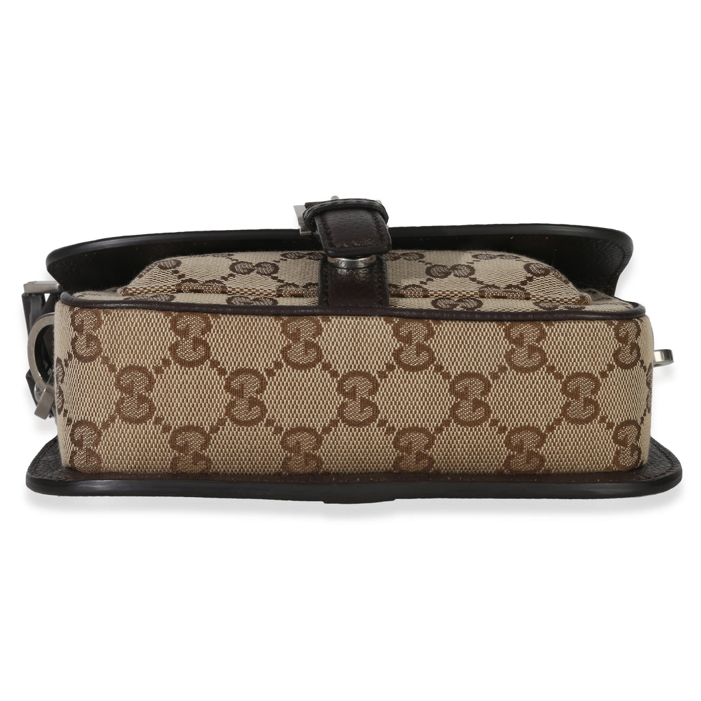 Gucci Beige Ebony GG Supreme Canvas Mini Buckle Crossbody Bag