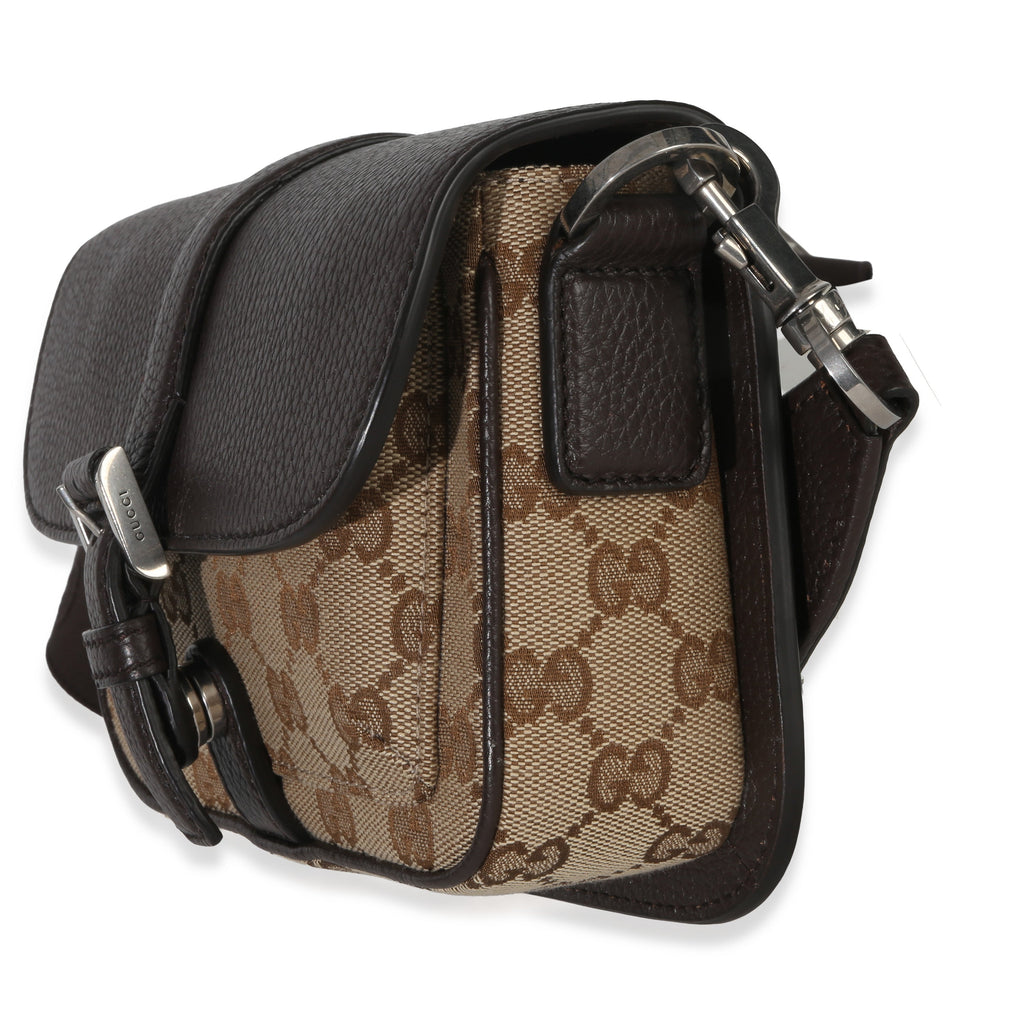 Gucci Beige Ebony GG Supreme Canvas Mini Buckle Crossbody Bag