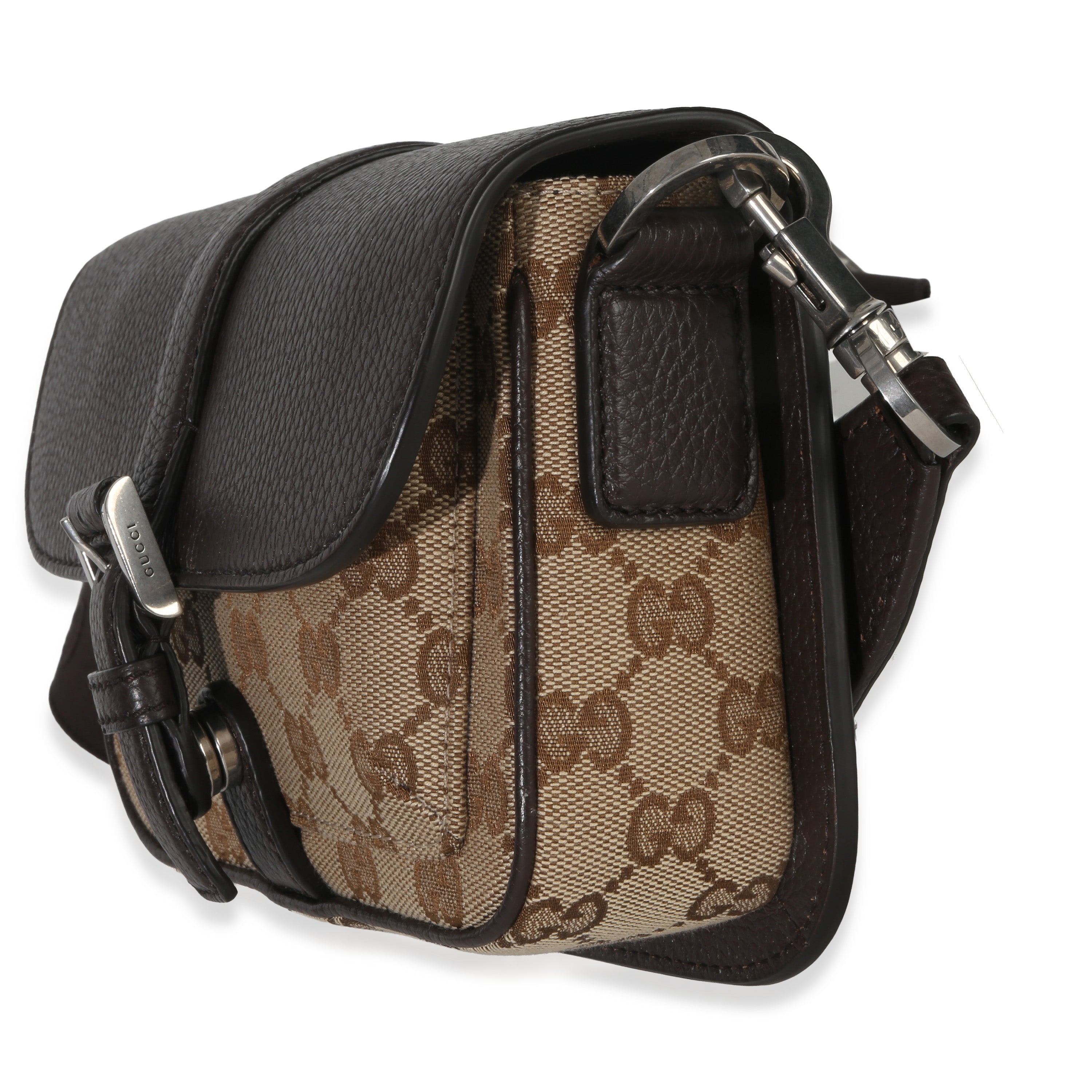 Gucci Beige Ebony GG Supreme Canvas Mini Buckle Crossbody Bag