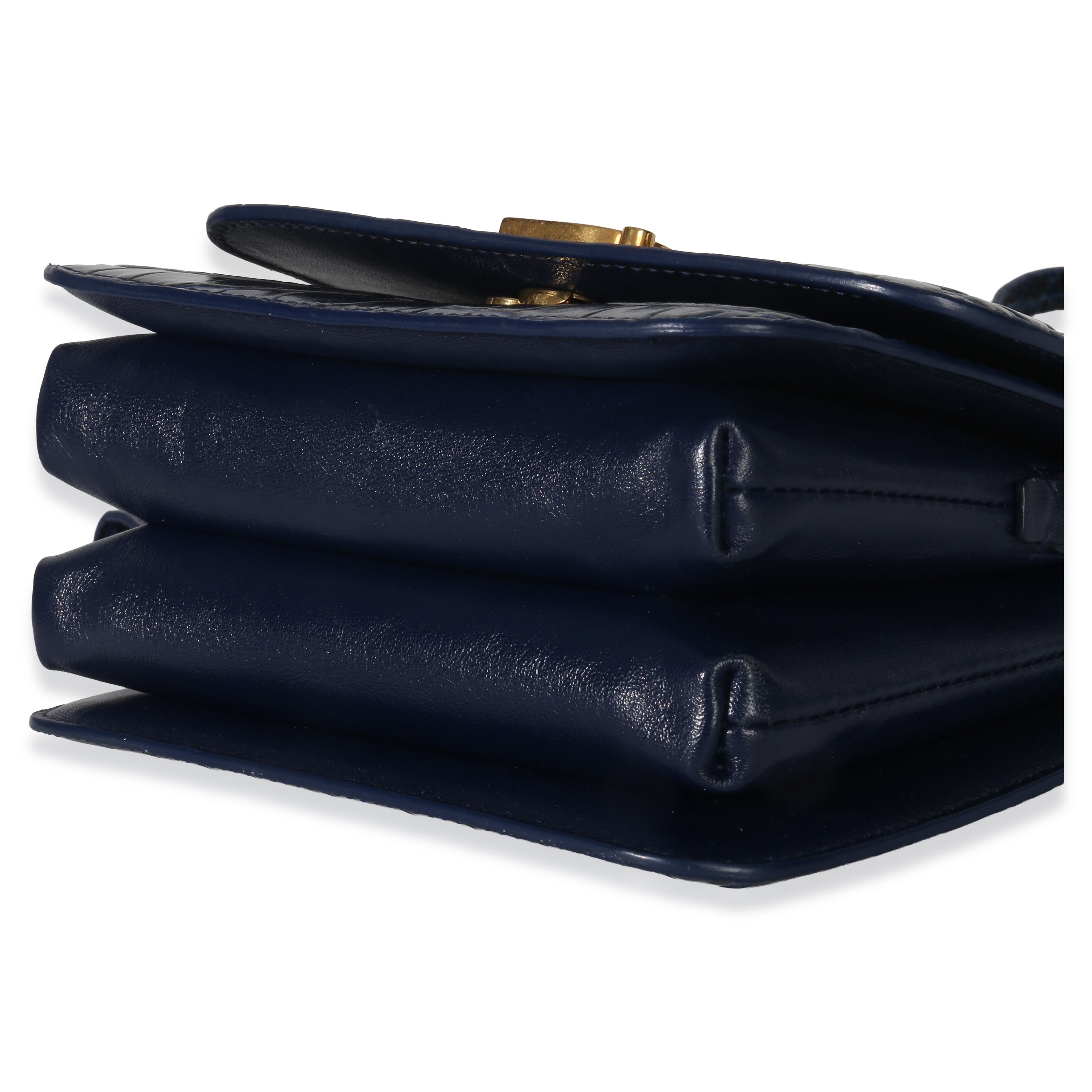 B. Navy Croc Small Shoulder Bag