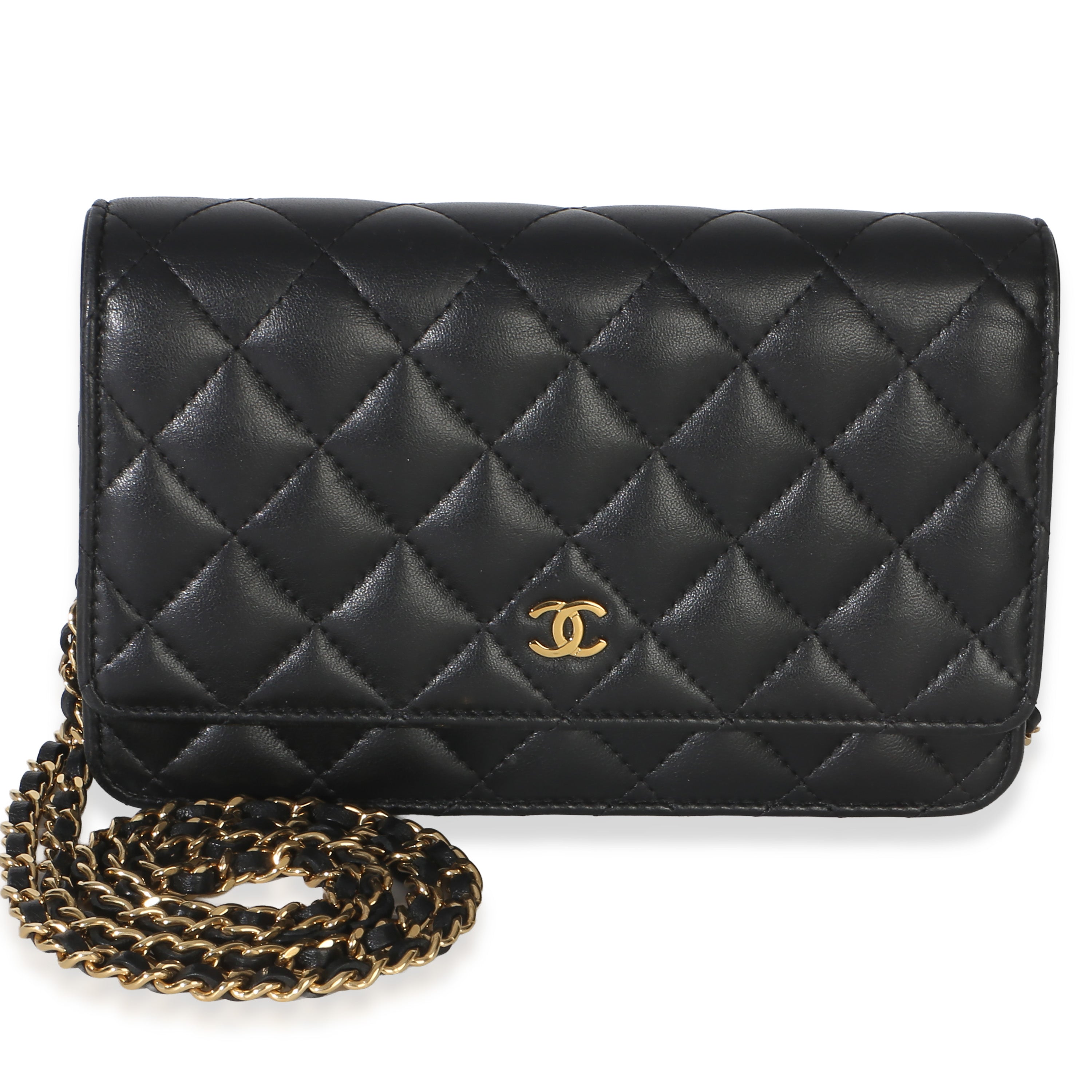 Chanel Black Quilted Lambskin Classic Wallet On Chain