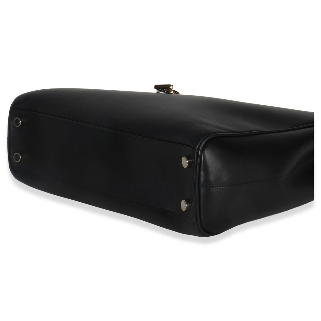 Saint Laurent Black Smooth Leather Cassandre Tote Bag