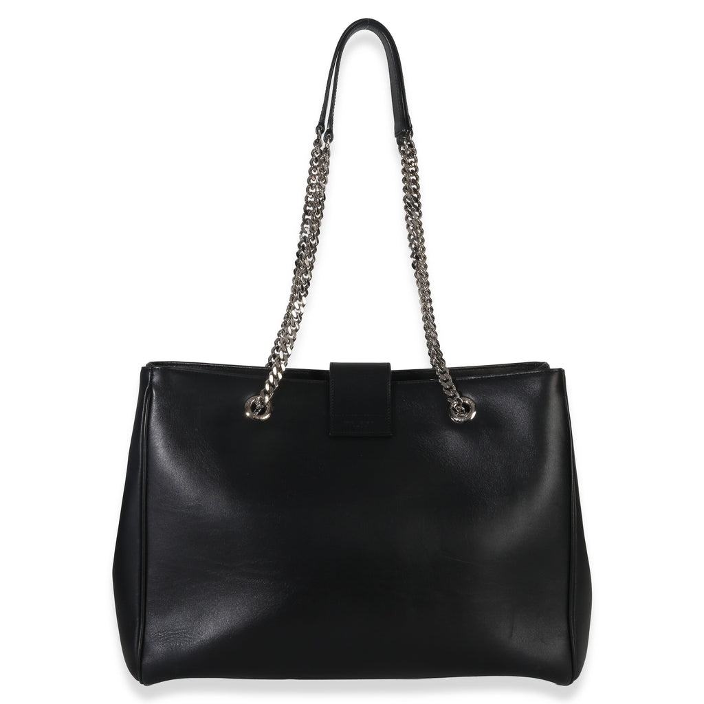 Saint Laurent Black Smooth Leather Cassandre Tote Bag