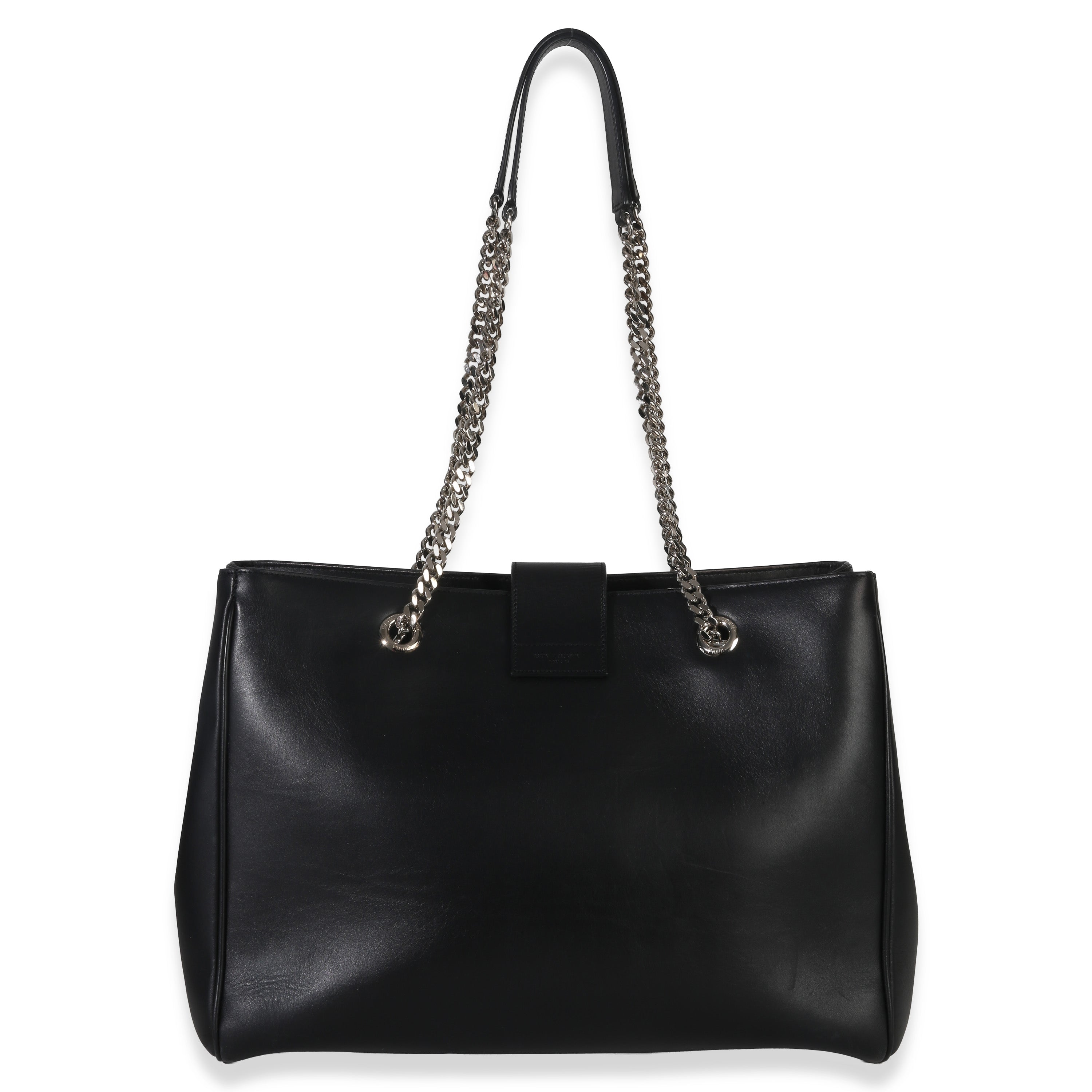 Saint Laurent Black Smooth Leather Cassandre Tote Bag