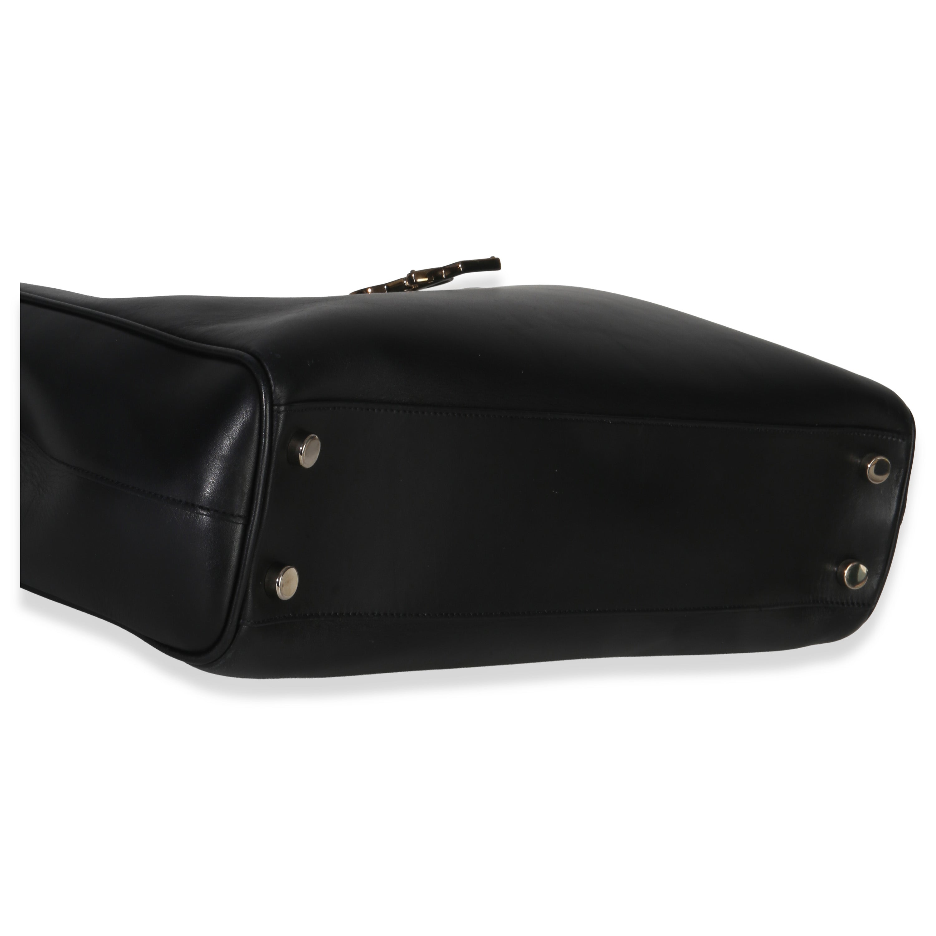 Saint Laurent Black Smooth Leather Cassandre Tote Bag