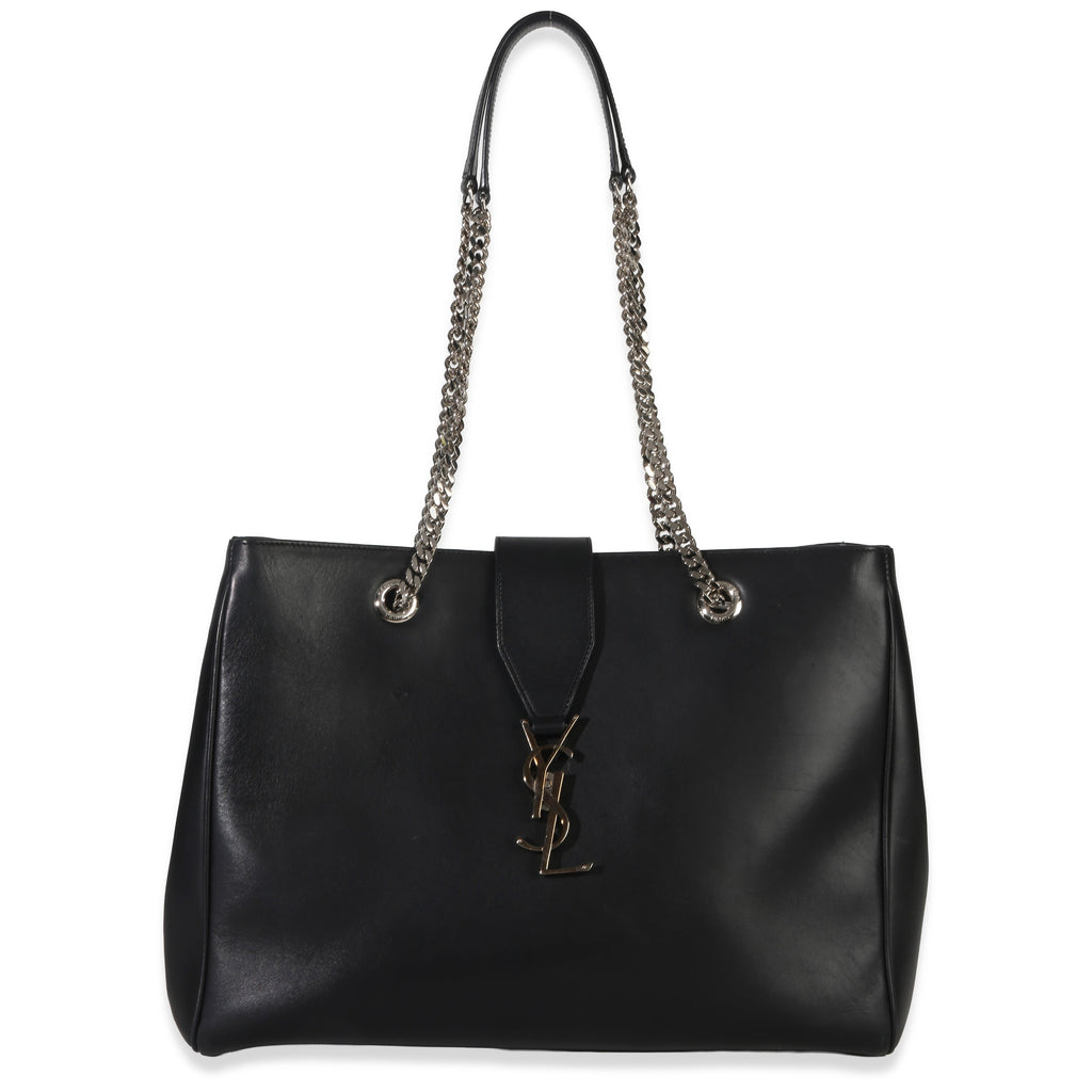 Saint Laurent Black Smooth Leather Cassandre Tote Bag