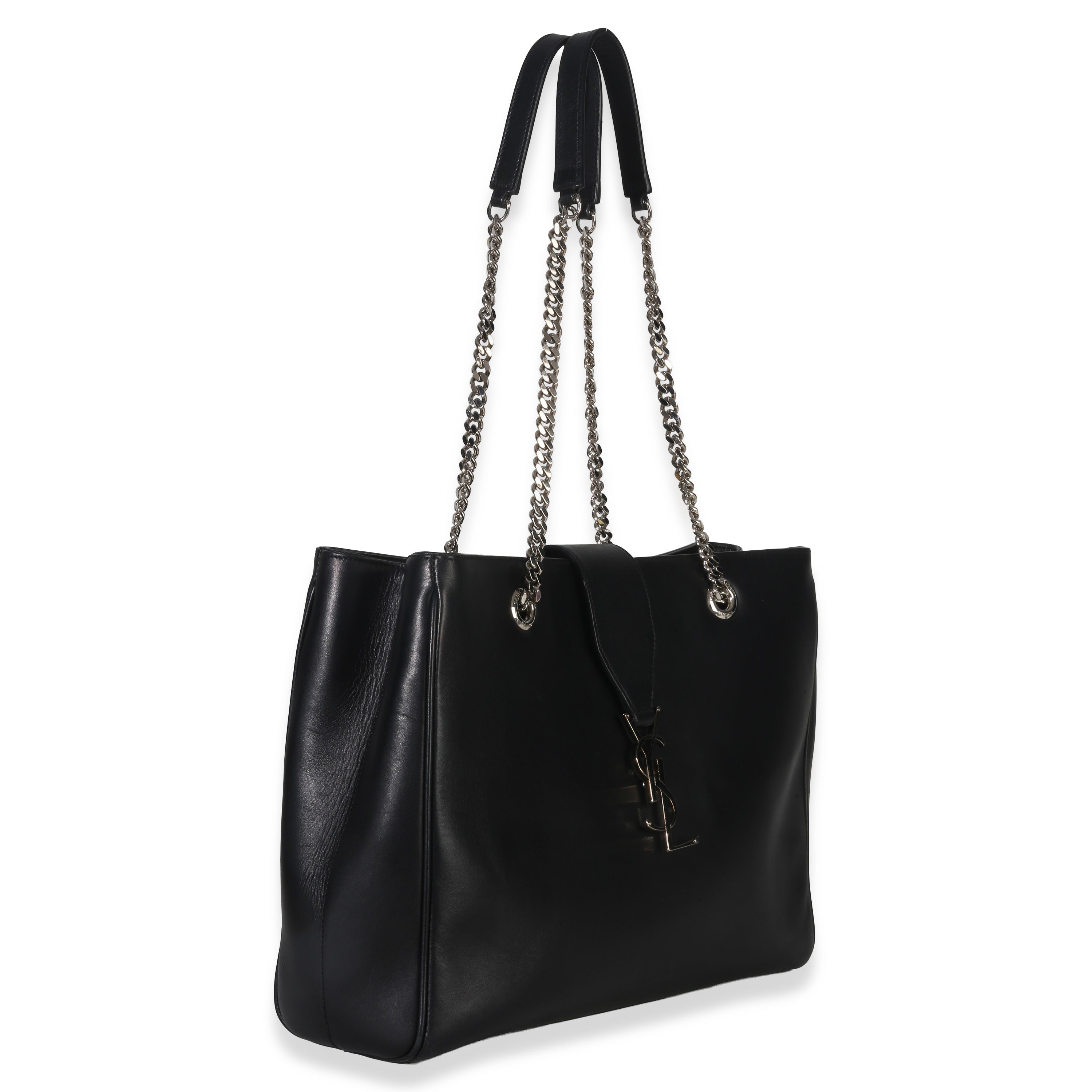 Saint Laurent Black Smooth Leather Cassandre Tote Bag
