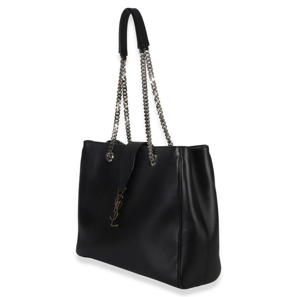 Saint Laurent Black Smooth Leather Cassandre Tote Bag