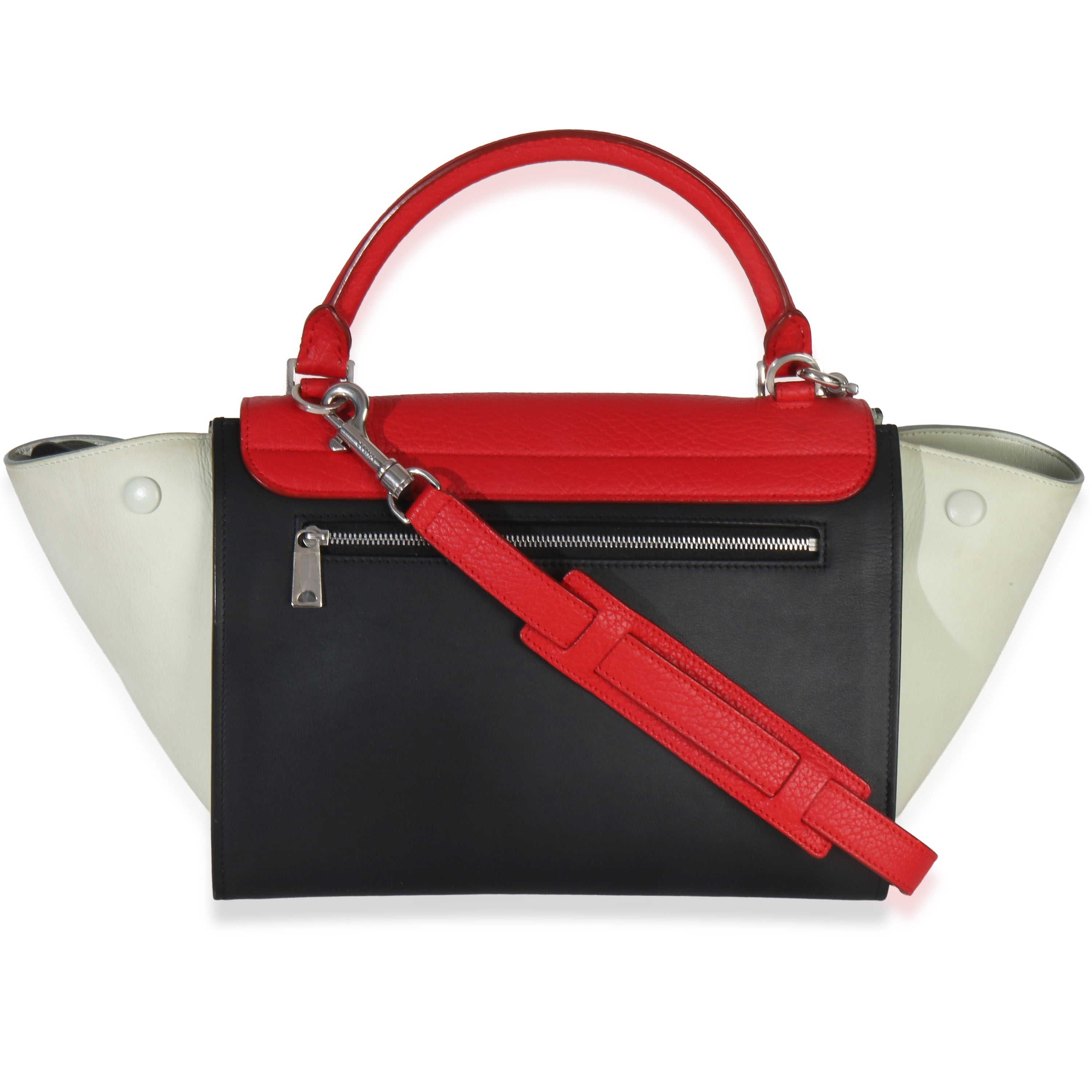 Red Black White Grained Calfskin Small Trapeze Bag