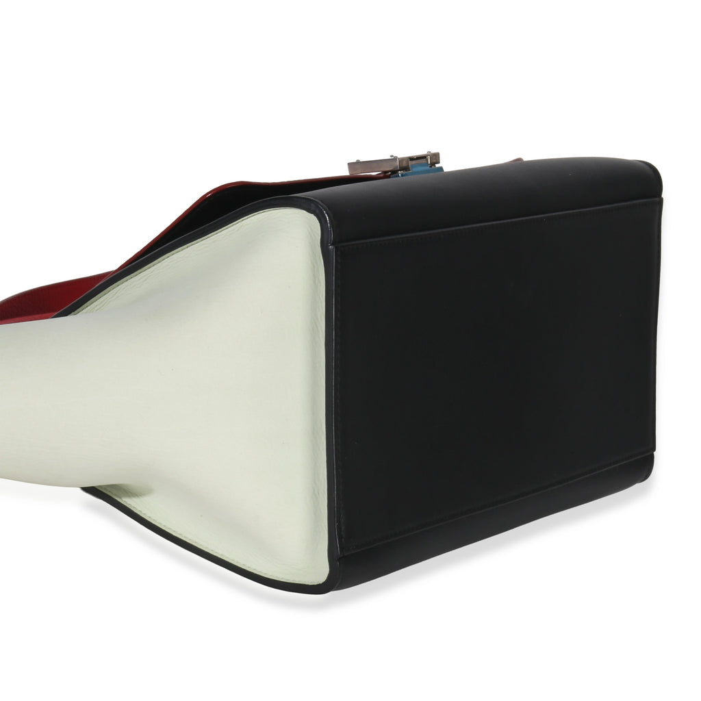 Red Black White Grained Calfskin Small Trapeze Bag