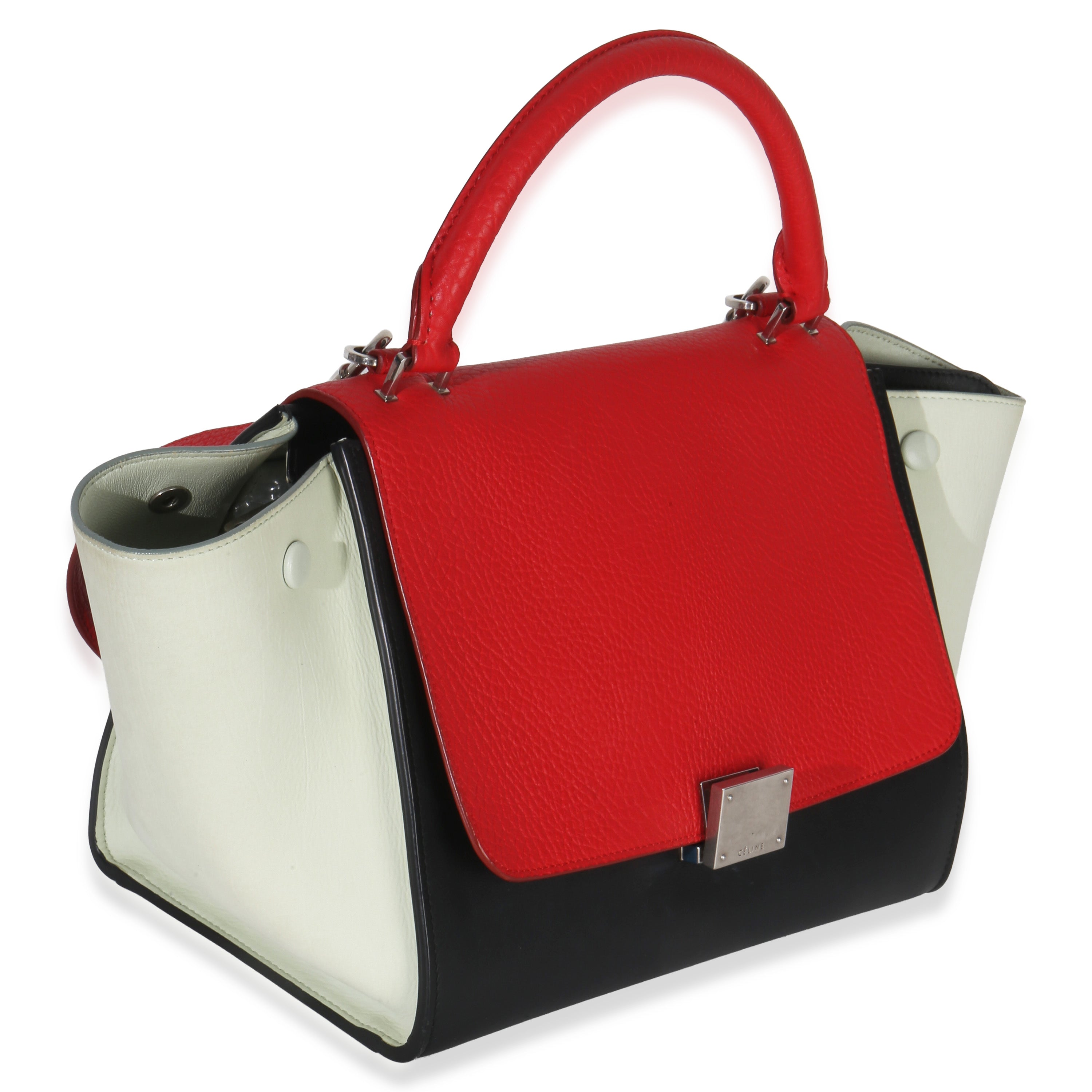 Red Black White Grained Calfskin Small Trapeze Bag