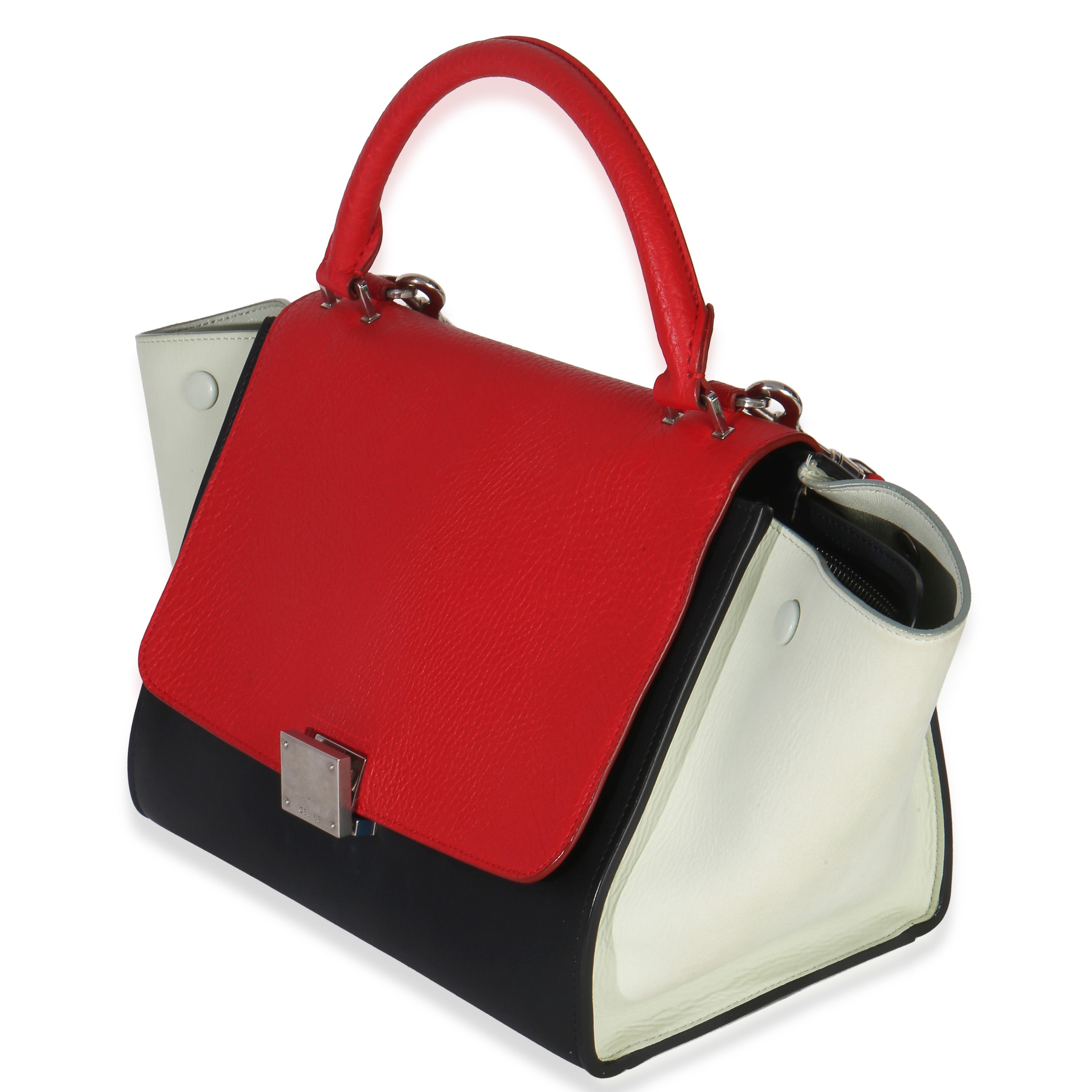 Red Black White Grained Calfskin Small Trapeze Bag