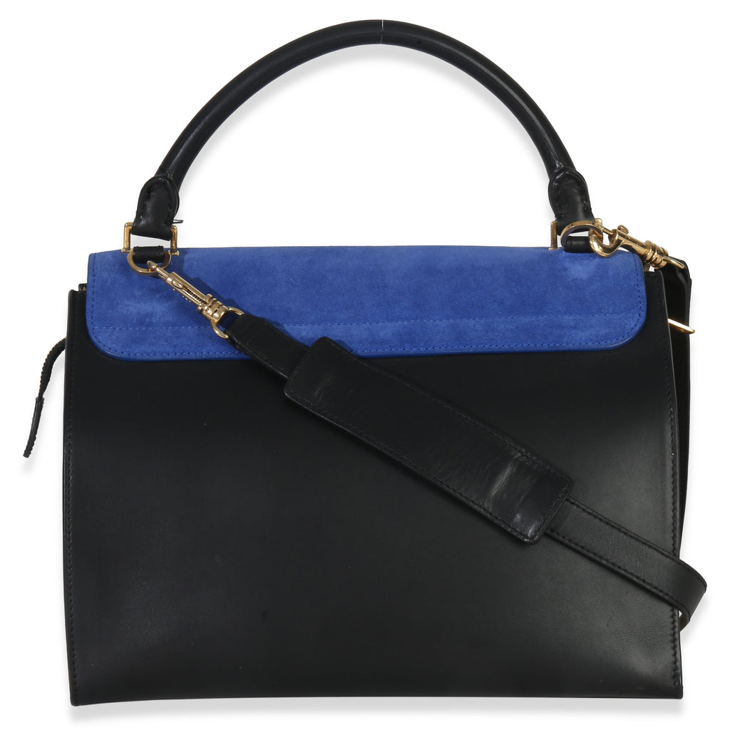 Blue Black Cream Suede Grained Calfskin Small Trapeze Bag
